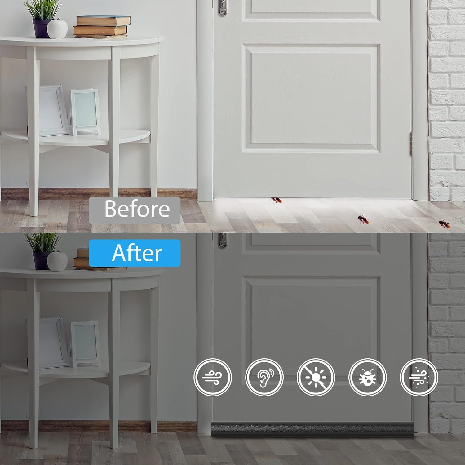 Twin Door Draft Stopper,2 Pack Door Seal Weather Stripping Window Breeze Blocker Adjustable Door Sweeps(Black)…