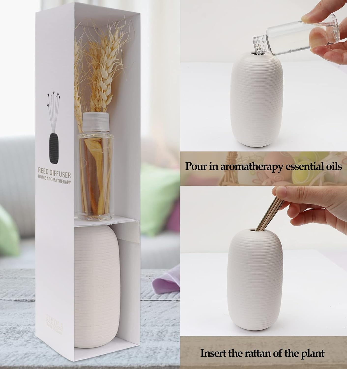 Reed Diffuser, Reed Diffuser Set, Oil Diffuser & Reed Diffuser Sticks, Red Pomegranate Scented Home Fragrance Refill Diffuser, Preserved Real Flower Sandalwood Diffuser with Incense Sticks