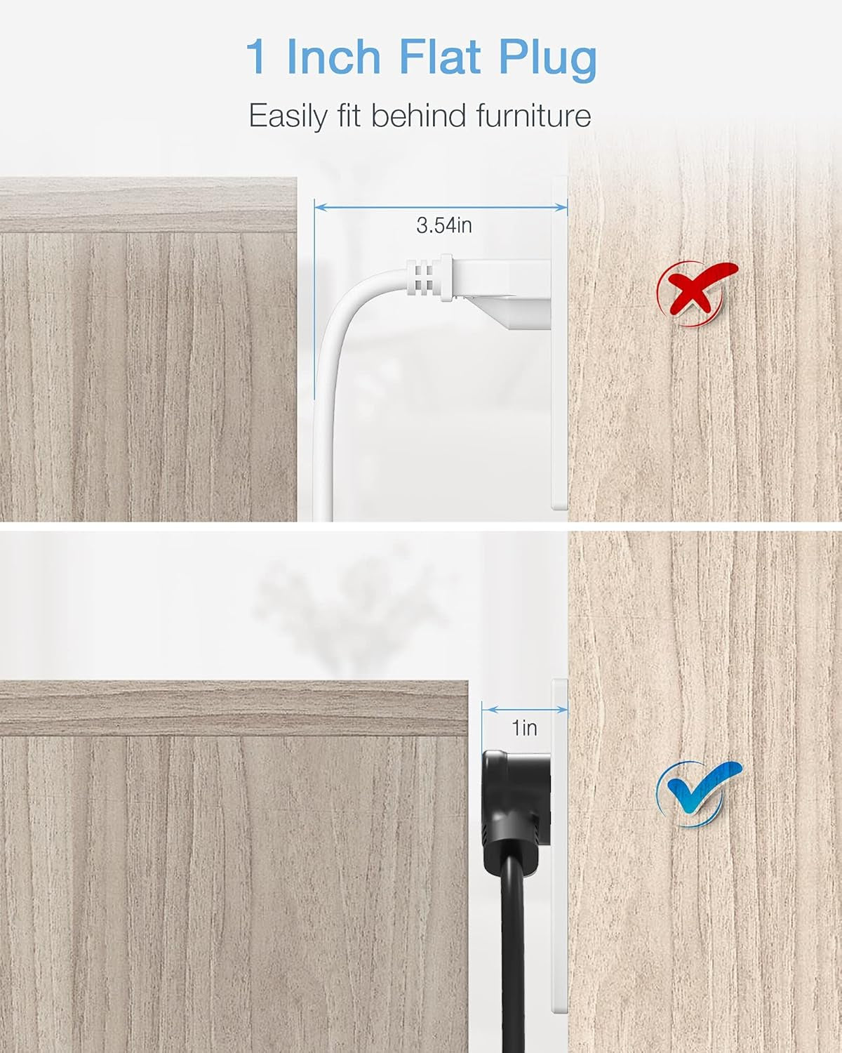 Cruise Power Strip with USB,  Extension Cord with 4 Wide Spaced Outlets and 3 USB Ports, Cruise Ship Must Have Small Desk Charging Station Flat Plug 4.5Ft Extender for Travel, Dorm Room, Black