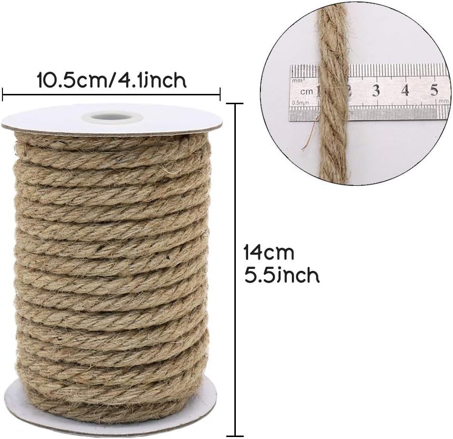 50 Feet 10Mm Jute Rope, Natural Heavy Duty Twine for Crafts, Cat Scratching Post, Gardening, Bundling and Hanging