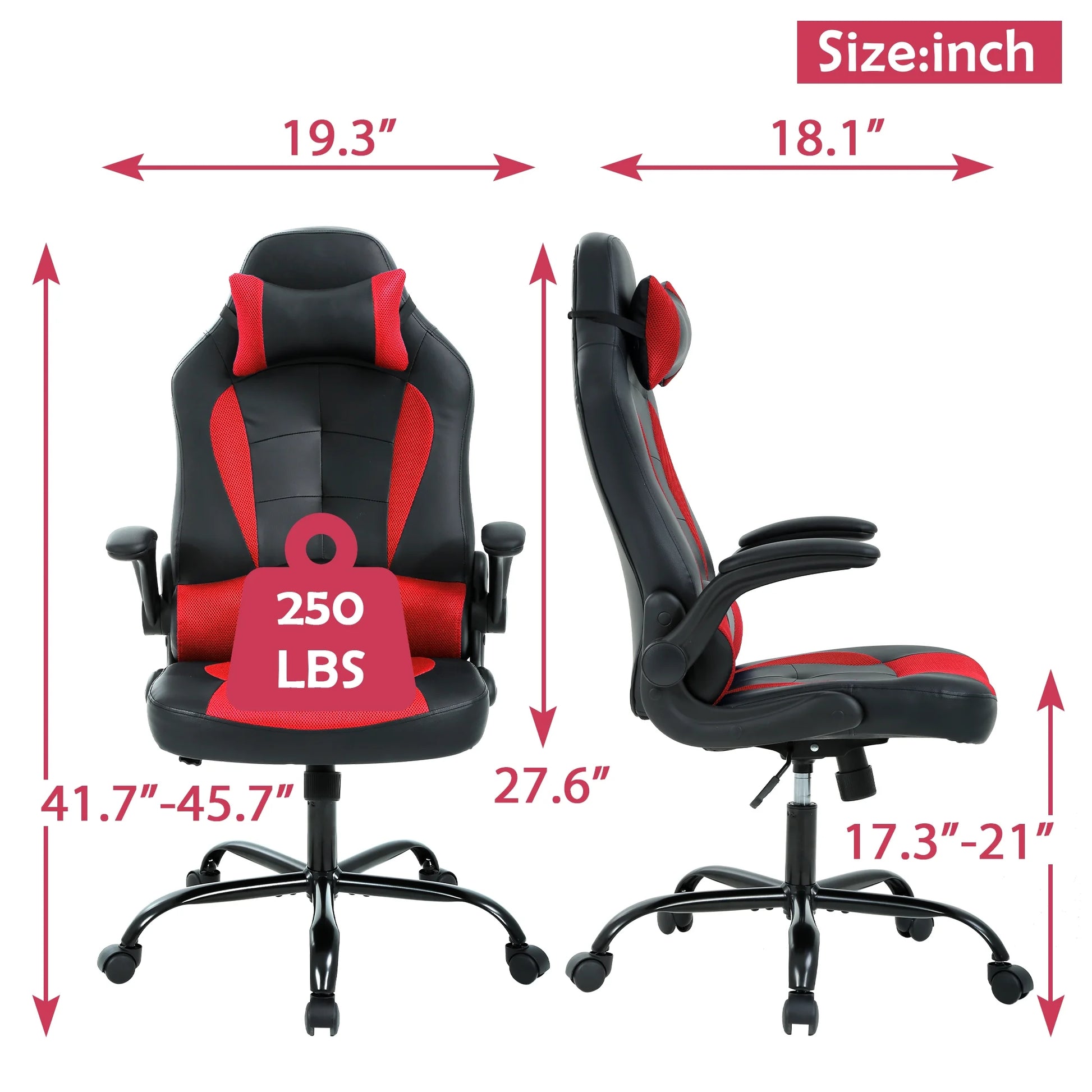 Gaming Chair PC Gaming Chair Gaming Chairs for Adults, Computer Chair PU Leather Office Desk Chair with Arms & Back Ergonomic High-Back Video Game Chair(Red)