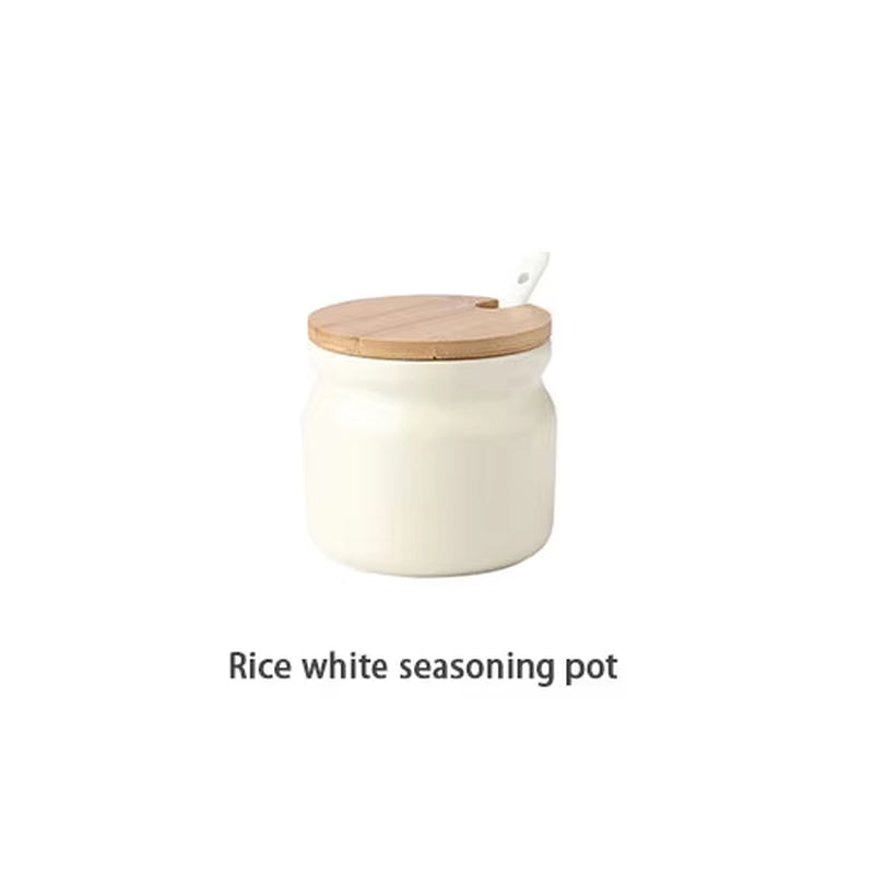 Ceramic Spice Rack Salt Shaker and Pepper Shaker Oil Bottle Set Kitchen Household Supplies for Spices Storage Jar with Cover