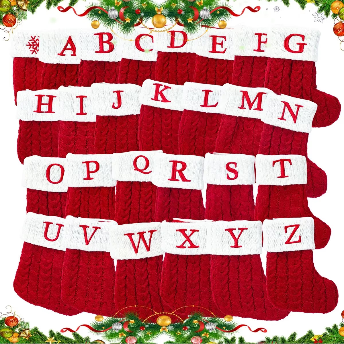Christmas Socks Knitting Snowflake Letter Stocking Christmas Decoration for Home 2024 Xmas Tree Ornament Gift Navidad Natal A-Z