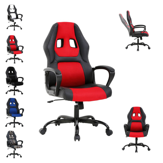 Gaming Chair PC Gaming Chair Gaming Chairs for Adults, Computer Chair PU Leather Office Desk Chair with Arms & Back Ergonomic High-Back Video Game Chair(Red)