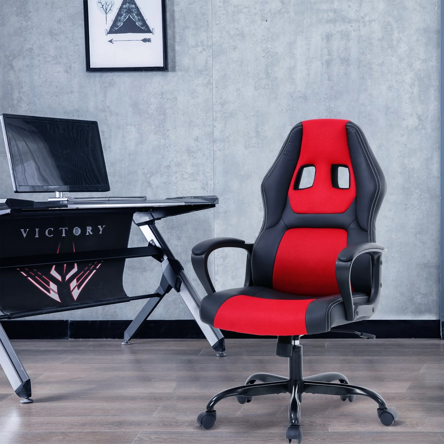 Gaming Chair PC Gaming Chair Gaming Chairs for Adults, Computer Chair PU Leather Office Desk Chair with Arms & Back Ergonomic High-Back Video Game Chair(Red)