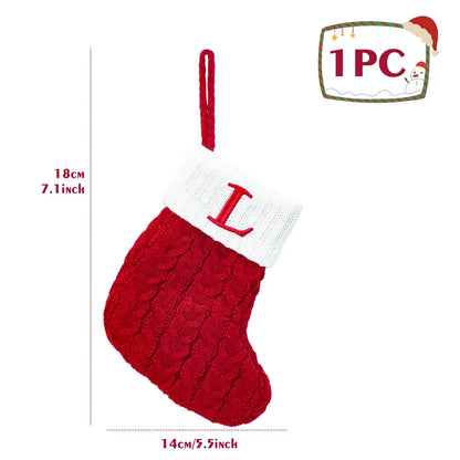 Christmas Socks Knitting Snowflake Letter Stocking Christmas Decoration for Home 2024 Xmas Tree Ornament Gift Navidad Natal A-Z