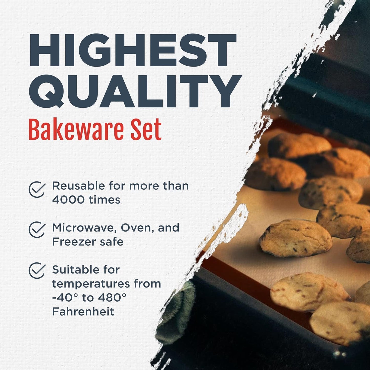 Non-Stick Silicone Baking Mat Set, Includes 4 Half Sheet Silicone Oven Mats, Silicone Baking Sheet for Breads and Pastries, Silicone Baking Mats Cookie Sheets