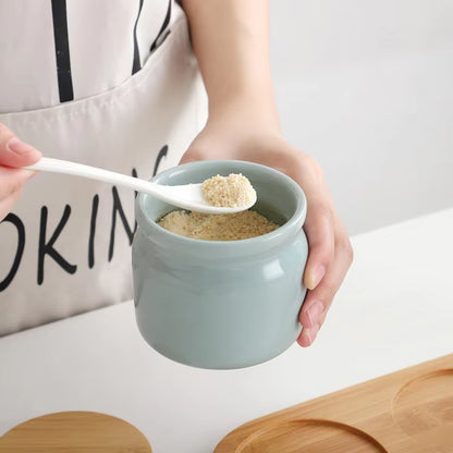 Ceramic Spice Rack Salt Shaker and Pepper Shaker Oil Bottle Set Kitchen Household Supplies for Spices Storage Jar with Cover