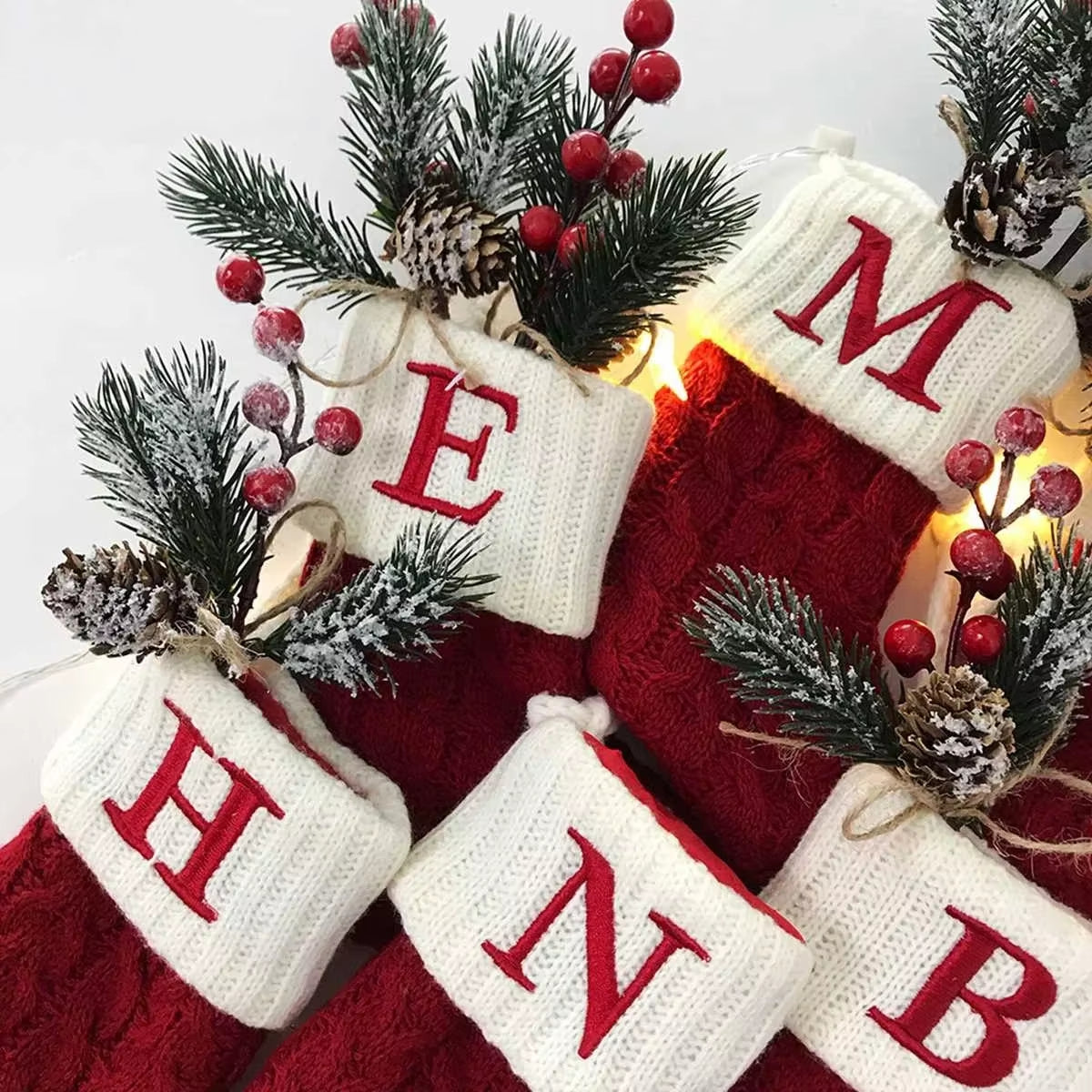 Christmas Socks Knitting Snowflake Letter Stocking Christmas Decoration for Home 2024 Xmas Tree Ornament Gift Navidad Natal A-Z