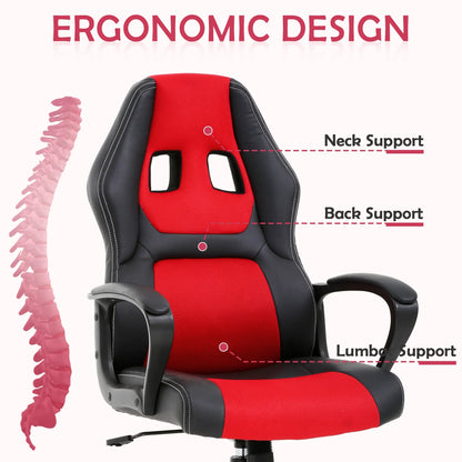Gaming Chair PC Gaming Chair Gaming Chairs for Adults, Computer Chair PU Leather Office Desk Chair with Arms & Back Ergonomic High-Back Video Game Chair(Red）