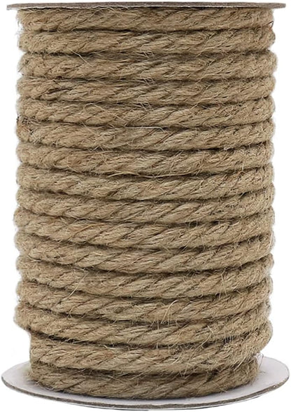 50 Feet 10Mm Jute Rope, Natural Heavy Duty Twine for Crafts, Cat Scratching Post, Gardening, Bundling and Hanging