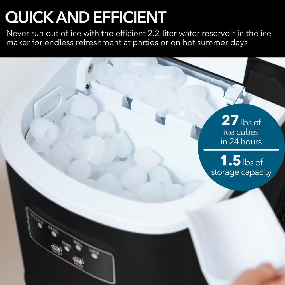 9.5 In. 27 Lbs. Portable Countertop Ice Maker Bullet Ice Machine with 2.2L Reservoir and 1.5 Lb. Bin in Metallic Black