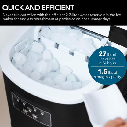 9.5 In. 27 Lbs. Portable Countertop Ice Maker Bullet Ice Machine with 2.2L Reservoir and 1.5 Lb. Bin in Metallic Black