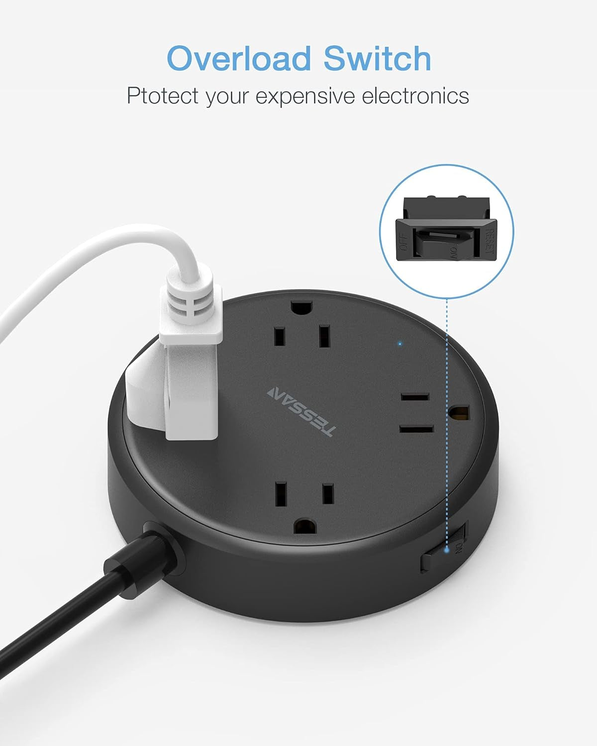 Cruise Power Strip with USB,  Extension Cord with 4 Wide Spaced Outlets and 3 USB Ports, Cruise Ship Must Have Small Desk Charging Station Flat Plug 4.5Ft Extender for Travel, Dorm Room, Black