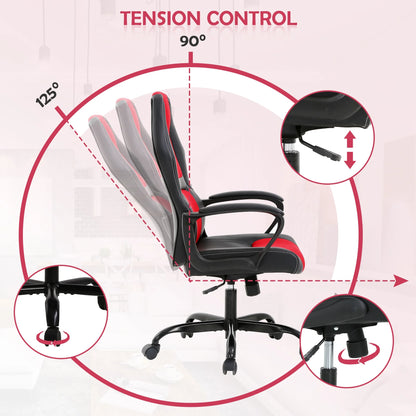 Gaming Chair PC Gaming Chair Gaming Chairs for Adults, Computer Chair PU Leather Office Desk Chair with Arms & Back Ergonomic High-Back Video Game Chair(Red）