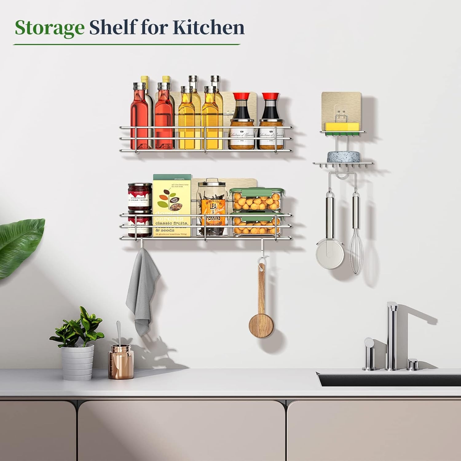 Shower Caddy Basket Shelf with Soap Holder 3 Pack, No Drilling Traceless Adhesive Shower Organizer Storage for Inside, Shower Wall Shelves with Hooks, SUS304 Stainless Steel Bathroom Organizer Shelf