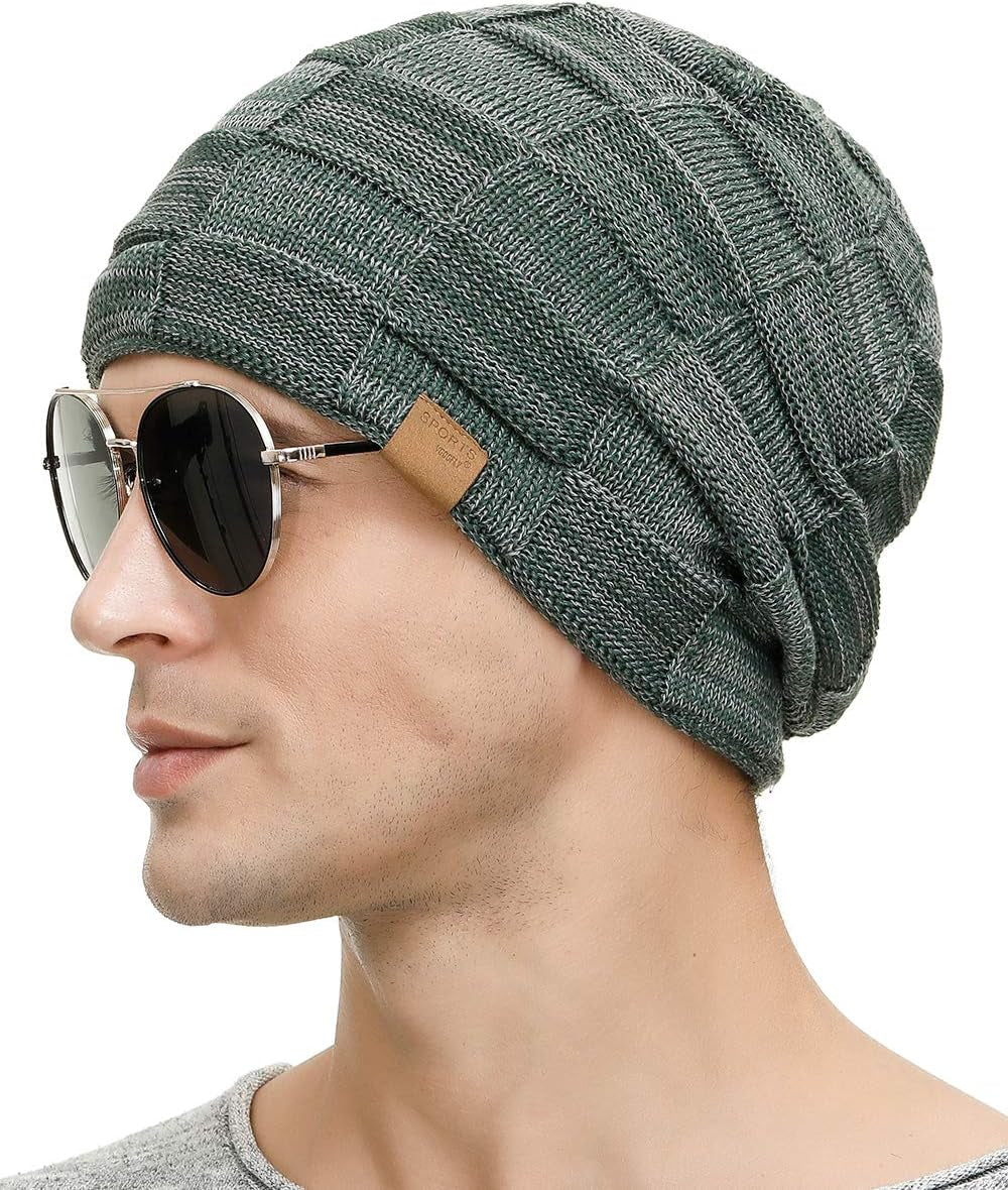 Slouchy Beanie for Men Winter Hats for Guys Cool Beanies Mens Lined Knit Warm Thick Skully Stocking Binie Hat Pairs