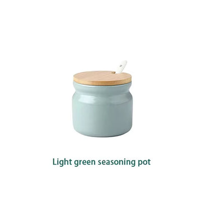 Ceramic Spice Rack Salt Shaker and Pepper Shaker Oil Bottle Set Kitchen Household Supplies for Spices Storage Jar with Cover