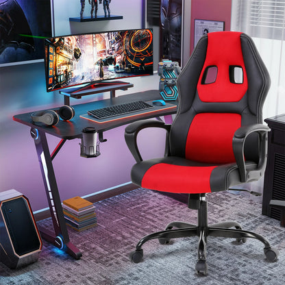 Gaming Chair PC Gaming Chair Gaming Chairs for Adults, Computer Chair PU Leather Office Desk Chair with Arms & Back Ergonomic High-Back Video Game Chair(Red）