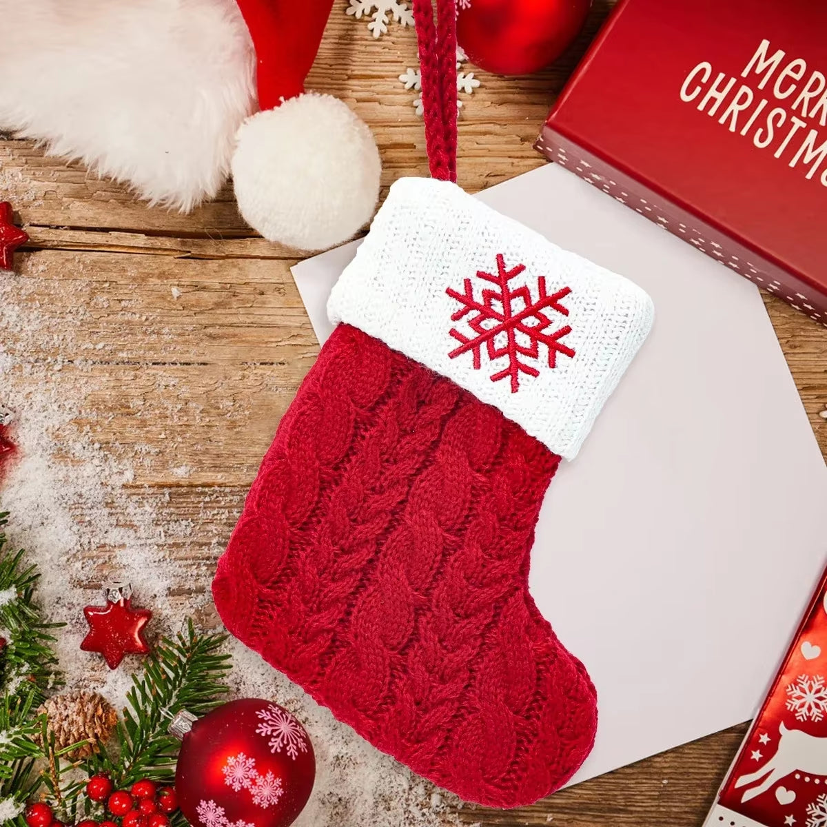 Christmas Socks Knitting Snowflake Letter Stocking Christmas Decoration for Home 2024 Xmas Tree Ornament Gift Navidad Natal A-Z