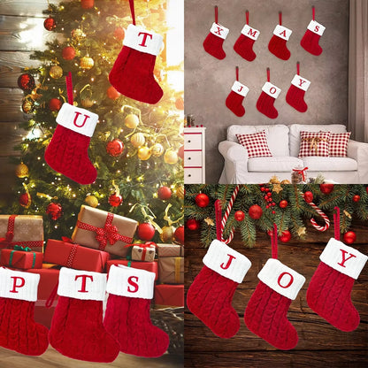 Christmas Socks Knitting Snowflake Letter Stocking Christmas Decoration for Home 2024 Xmas Tree Ornament Gift Navidad Natal A-Z